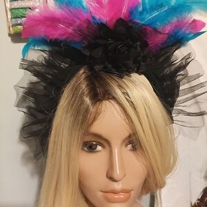 Black and Pink Feathered Headband